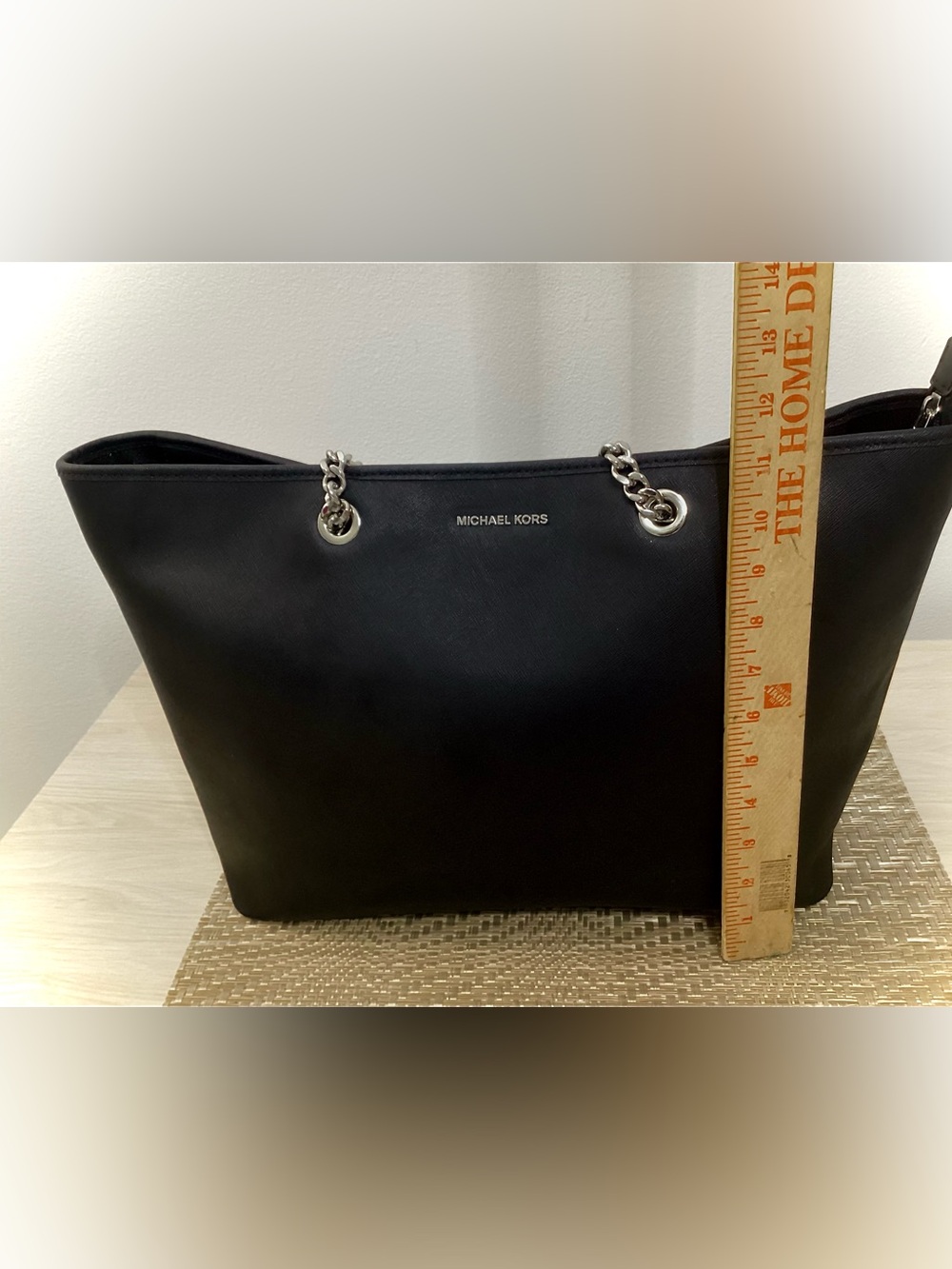 Michael Kors Black Tote with Silver Chain Handles - Picture 7 of 8